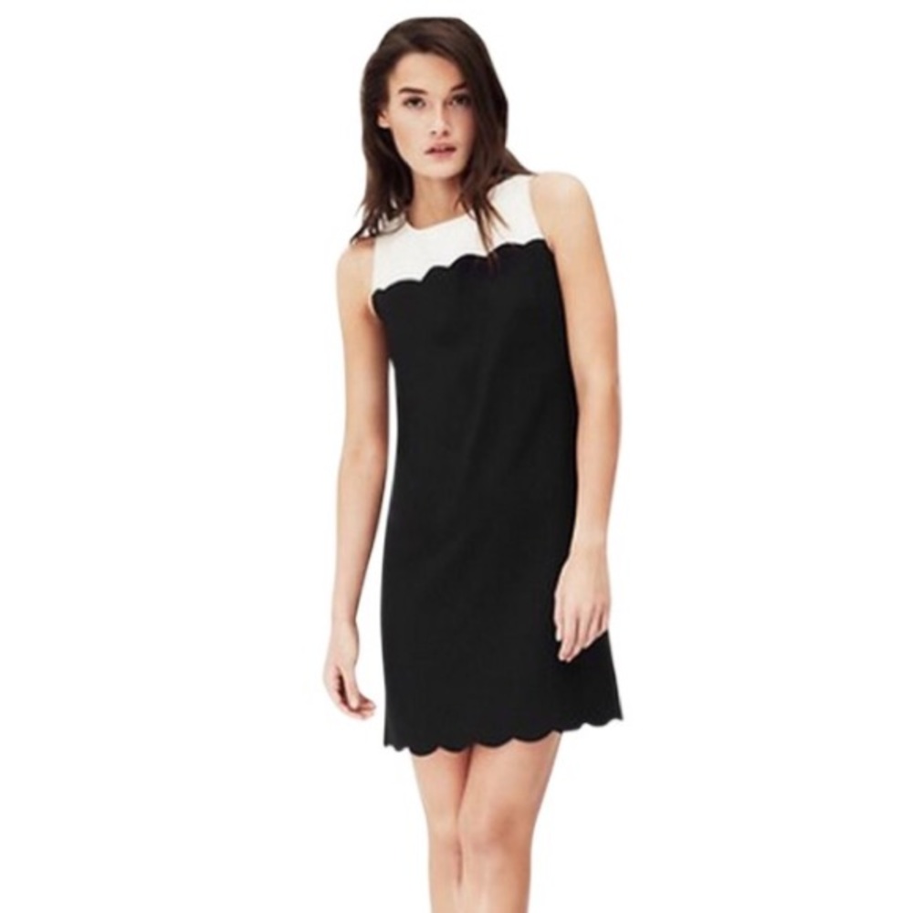 NWT J.Crew black and white scalloped shift dress